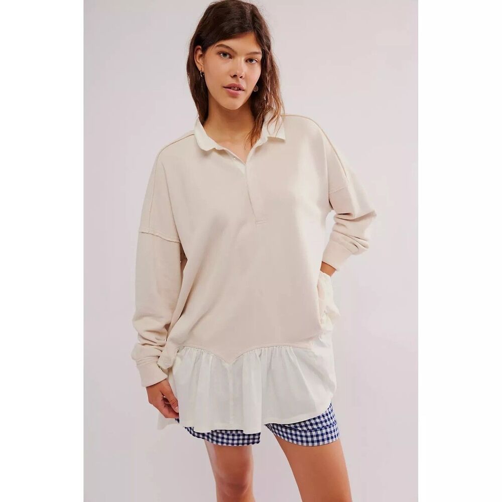 Free People Olivia Sweatshirt Top Long Sleeve Oversized Soft Cotton L NWD 275762